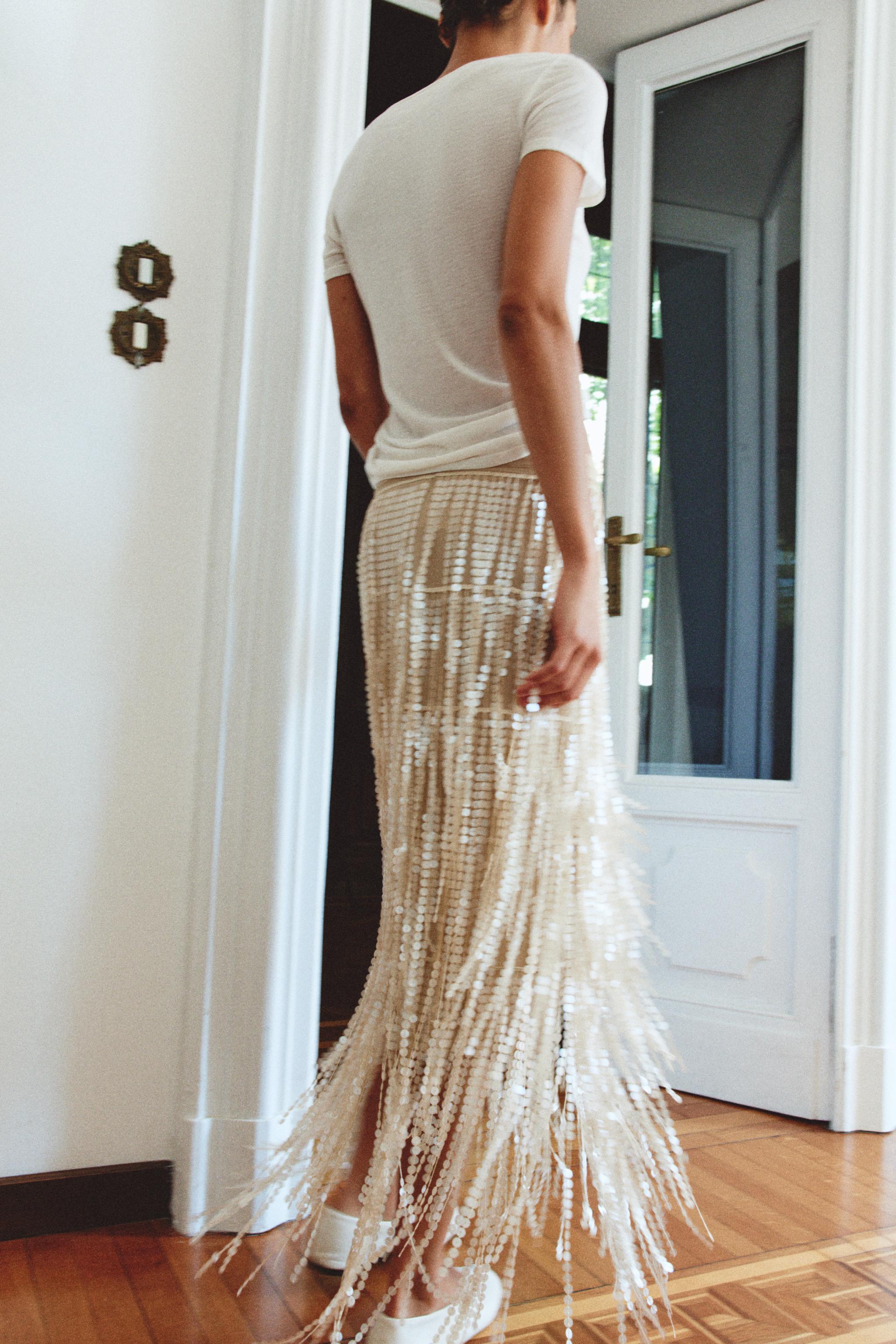 SEQUIN FRINGE MIDI SKIRT